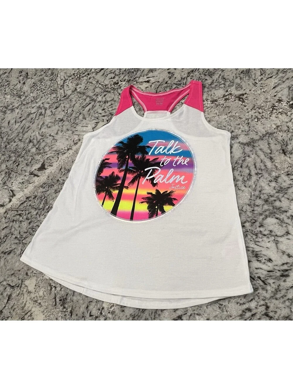 Justice Active Girls Racerback Graphic Tank Top Talk To The Palm Sz 14/16